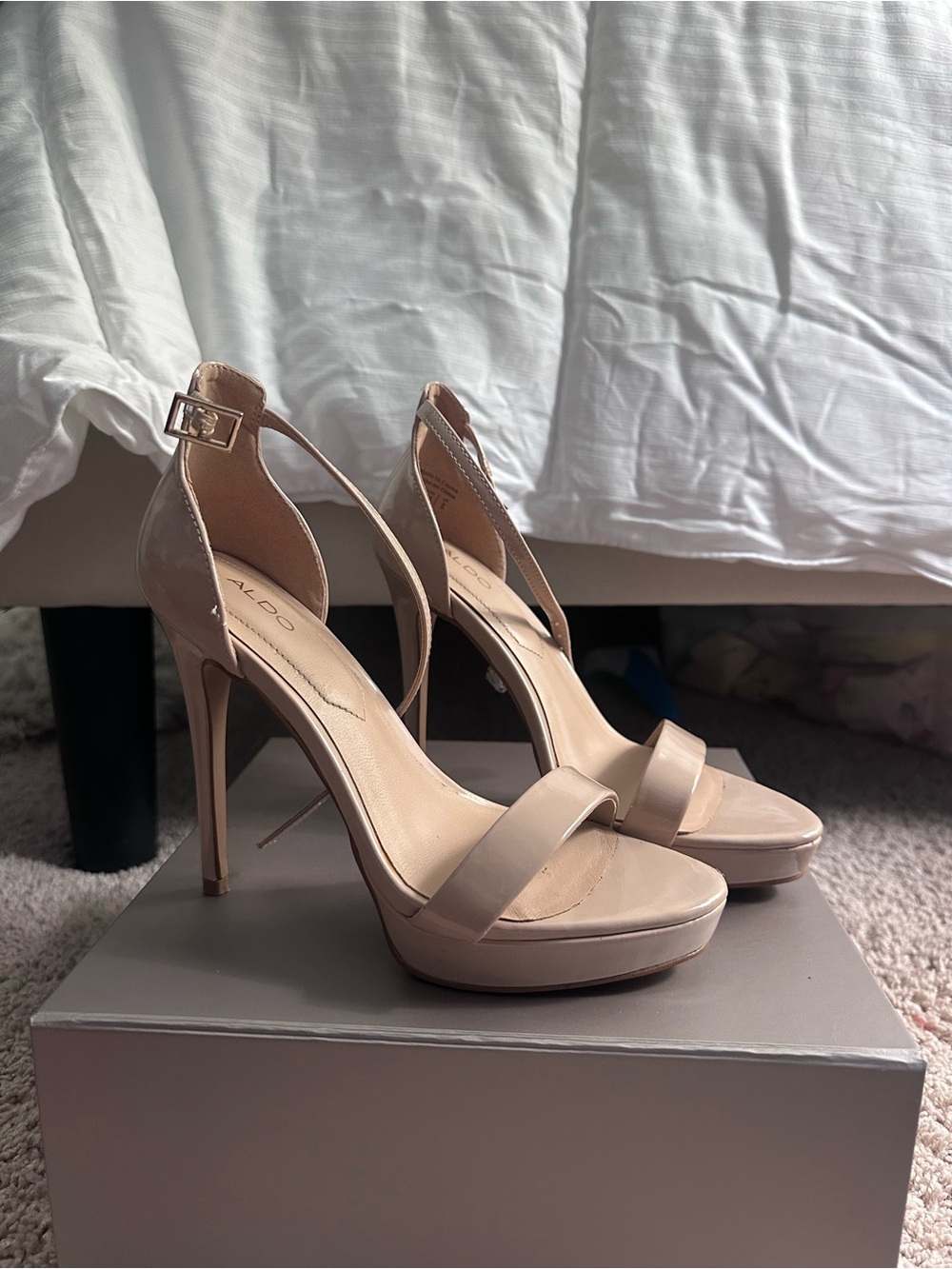 Aldo nude Patent Leather Ankle-Strap Platform Heels